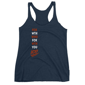 NewSense "Fuck With Who Fuck With You" Women's Racerback Tank - Red/White letters - Assorted colors